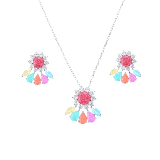 Small set delicate plated with gold studded with colored cubic zirconia stones