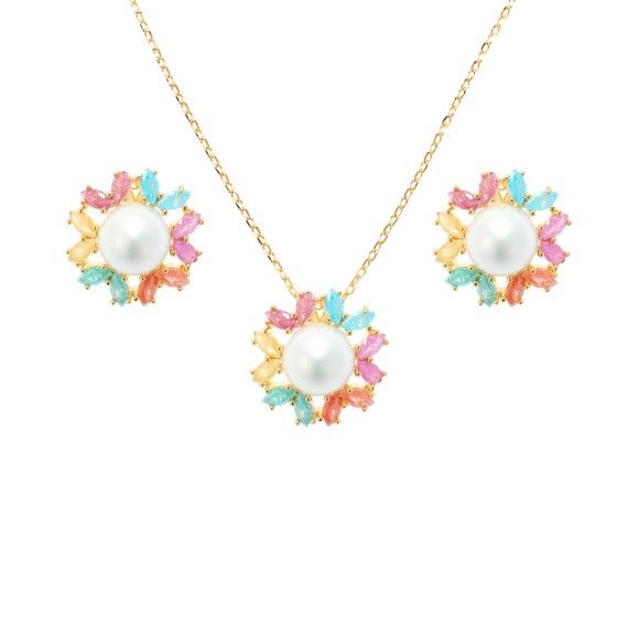 A small set, delicate of gold-plated,studded with colored Cubic zircon