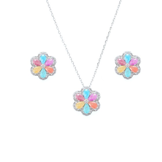 Small set delicate plated with gold studded with colored cubic zirconia stones