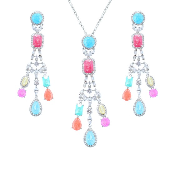 Small set delicate plated with gold studded with  colored cubic zirconia stones
