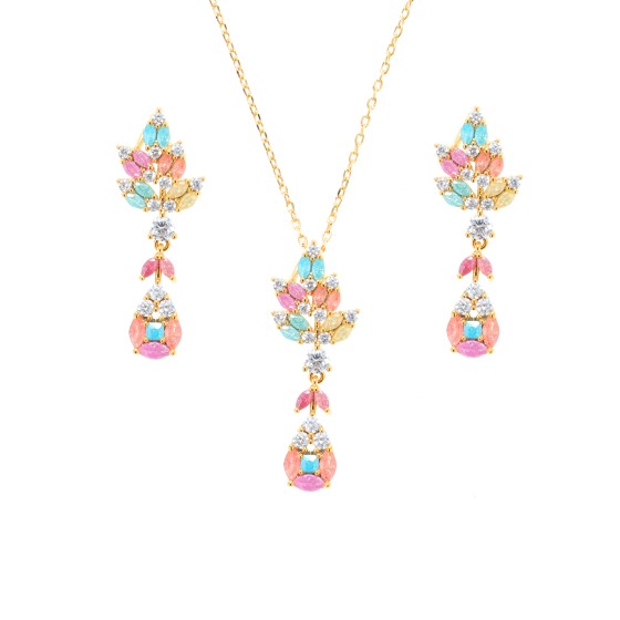 Small set delicate plated with gold,studded with cubic zirconia and co