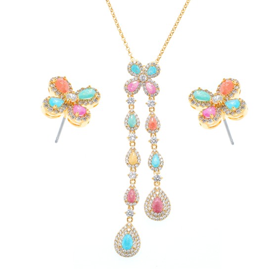 Small set delicate plated with gold,studded with cubic zirconia and co