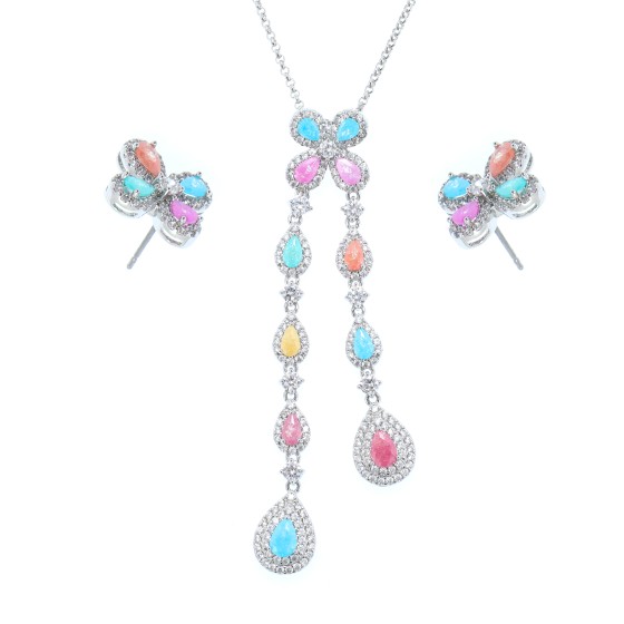 Small set delicate plated with gold,studded with cubic zirconia and colored cubic zirconia stones