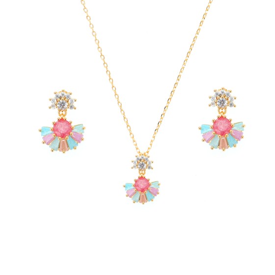 Small set  delicate plated with gold studded with colored cubic zirconia stones