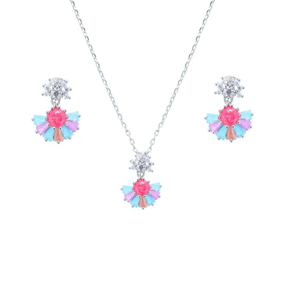 Small set  delicate plated with gold studded with colored cubic zirconia stones