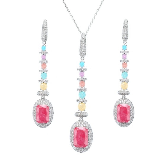 Small set delicate plated with gold studded with colored cubic zirconia stones