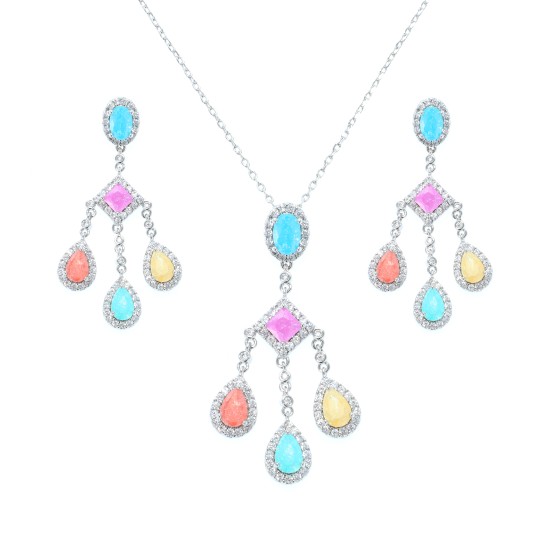 Small  set delicate plated with gold studded with colored cubic zirconia stones