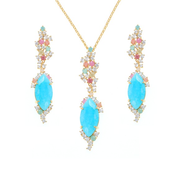 Small  set delicate plated with gold, cubic zirconia and colored cubic zirconia stones