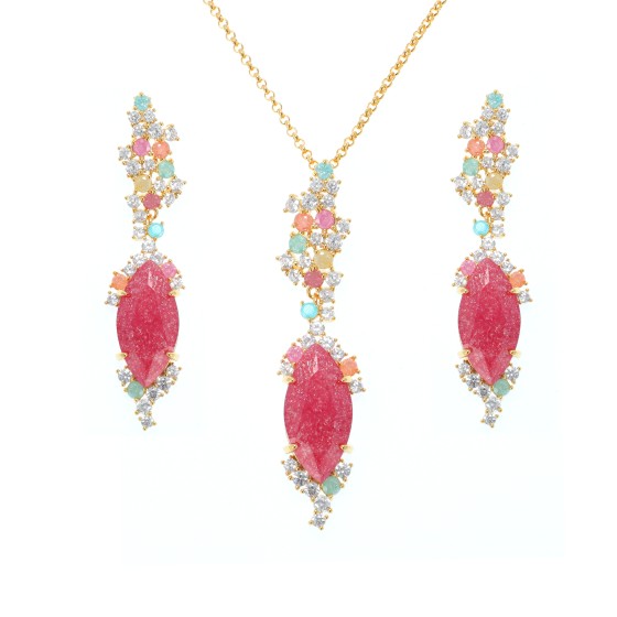 Small  set delicate plated with gold, cubic zirconia and colored cubic zirconia stones