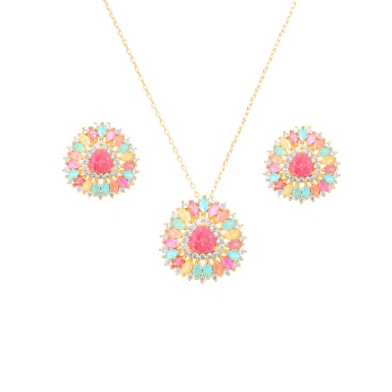 Small set delicate plated with gold,studded with cubic zirconia and co