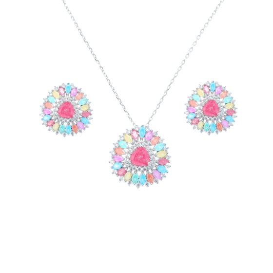 Small set delicate plated with gold,studded with cubic zirconia and colored cubic zirconia stones