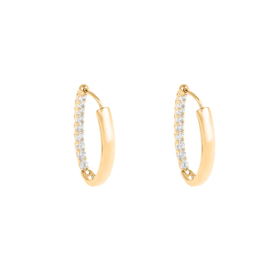 Soft gold plated hoop earrings studded with zircon stones