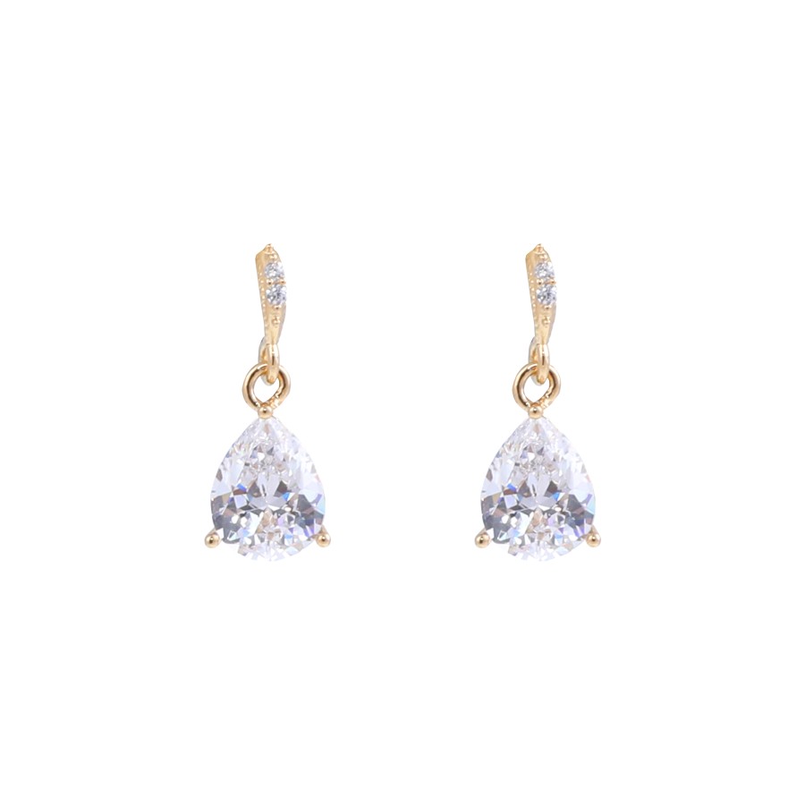 Gold plated dangle earrings studded with zircon stones