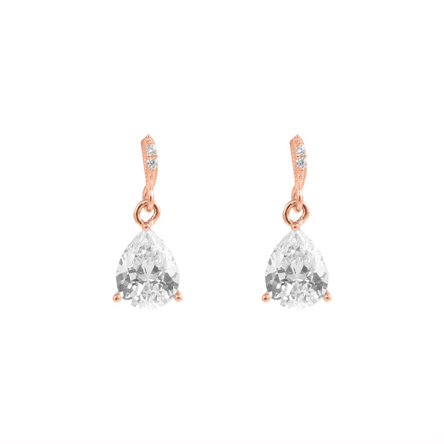 Gold plated dangle earrings studded with zircon stones
