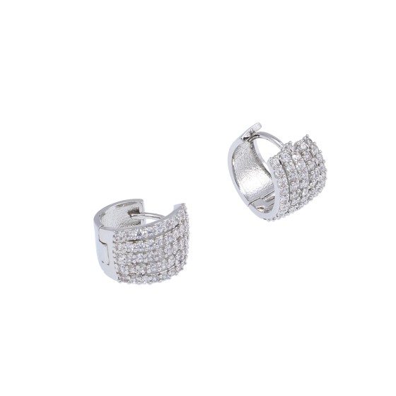 Wide gold-plated earrings studded with zircon stones