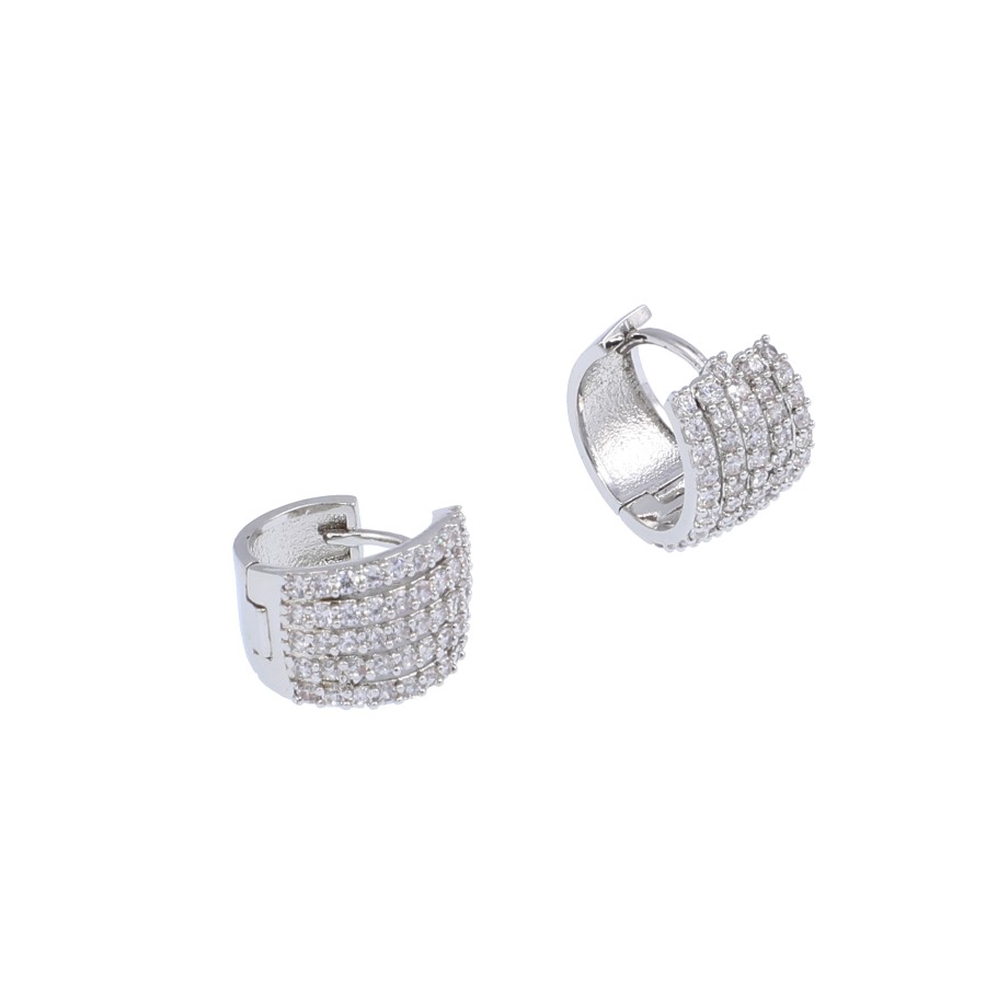 Wide gold-plated earrings studded with zircon stones