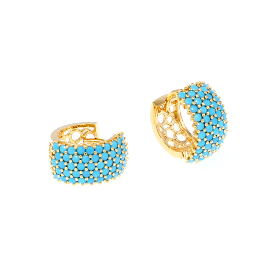 Earrings Wide gold-plated studded with zircon and cubic zirconia stone