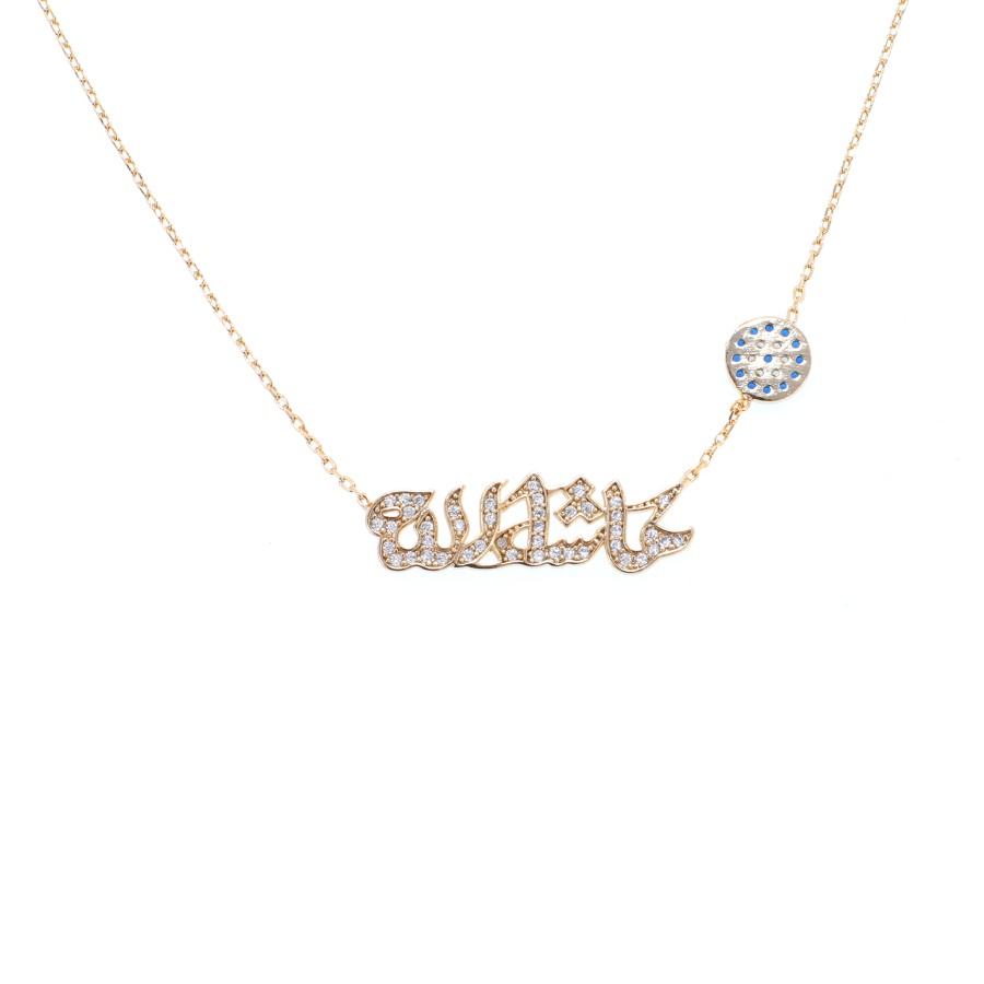 Delicate necklace. Masha'Allah. Gold plated with zircon stones.