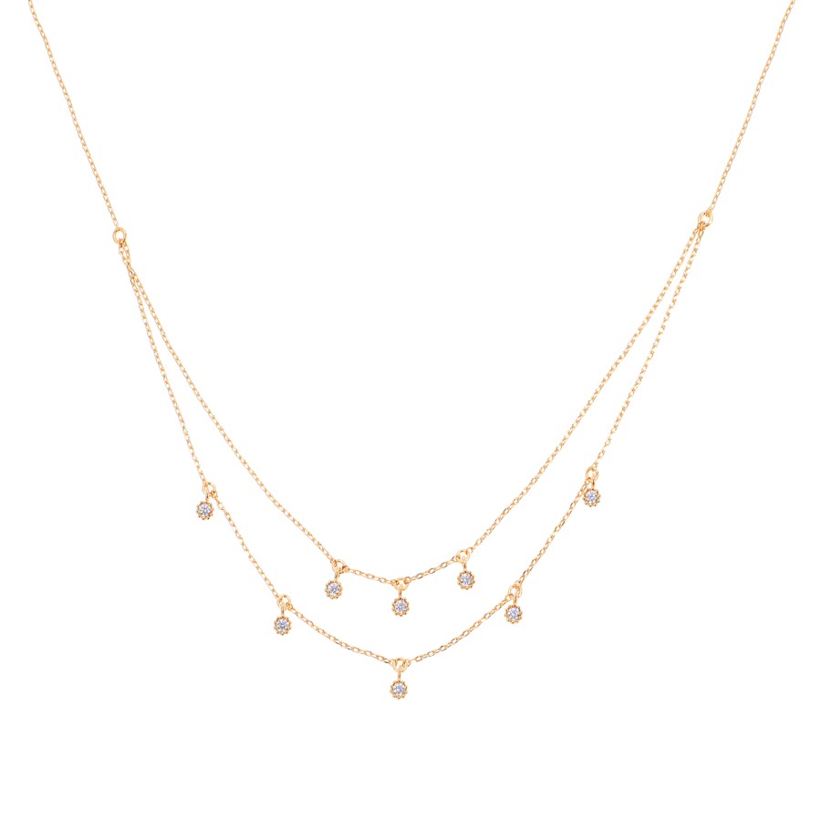 Necklace Two-layer gold-plated studded with zircon stones