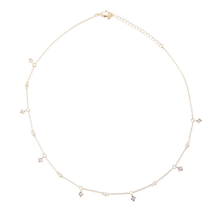 A gold-plated ornate necklace studded with zircon stones
